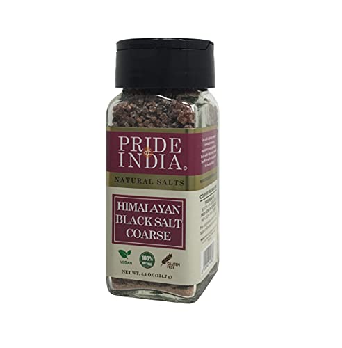 Pride Of India -Schwarzes Steinsalz, grob gemahlen, (4,4 oz) - Kala Namak, enthält mehr als 84 Mineralien,Salzkette Pakistan, perfekt zum Kochen, Tofu-Rührei von Pride Of India
