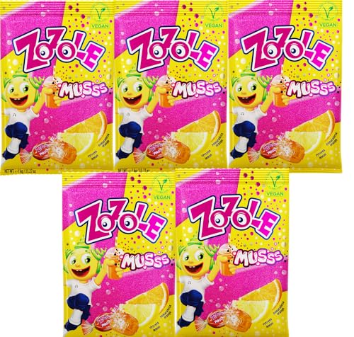 5 Päckchen Zozole Musss Brausebonbons Zitrone Orange VEGAN/Cytryna & Pomaracz 75g von Prima