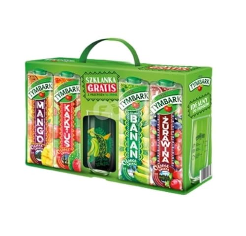 Sommer Set Tymbark 4er Pack Multifrucht Getränk 4 x 1L + 1 Sammel Glas Gratis - Limited Edition! 1 x Aloe Vera / 1 x Mango / 1 x Kaktus / 1 x Grüne Banana von Prima