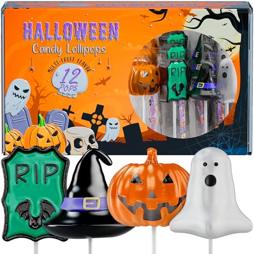 Halloween-Lutscher, 12 Stück, Halloween-Süßigkeiten für Halloween-Partygeschenke und Halloween-Dekorationen, Halloween-Leckereien für Halloween-Partyzubehör und Süßes oder Leckereien, von Primary Colors Candy