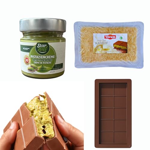 Dubai Schokolade Set zum Selbermachen - Pistaziencreme - gerösteter Kadayif - 2 Schokoladenform - ohne Sesampaste von Prime Chocolate