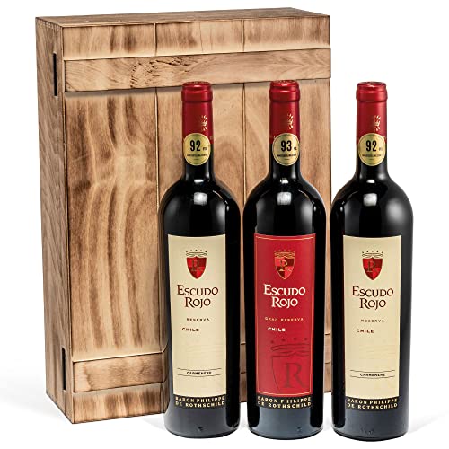 Das Geschenkset für Weinexperten/Escudo Rojo Baron de Rothschild/Das beste aus zwei Welten Frankreich und Chile/Vintage Holzkiste von Prime Presents