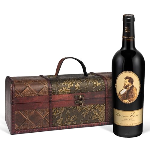 Das perfekte Weingeschenk: Baron Philippe de Rothschild 'Baron Henri' A.O.C. Medoc (0.75 l) in edler Vintage-Holzbox-, Bordeaux in Holzkiste aus Frankreich für Kenner und Experten von Prime Presents