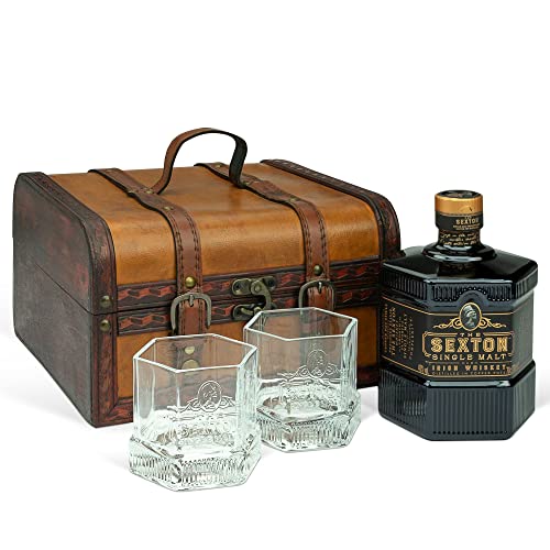 Irish Whiskey 'The Sexton' Single Malt Whisky (0,7 l) mit 2 original 'The Sexton' Whisky-Gläsern in Antik-Style Holzkiste von Prime Presents