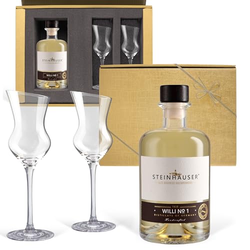 Premium Geschenkset Bodensee Williams No 1 (0,5 l) von Steinhauser mit 2 geschrägten WERTMANN Brandwein Gläsern in Geschenkverpackung! Williamsbirne Edelbrand für Kenner und Genießer von Prime Presents