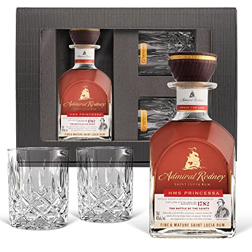 Rum Geschenkset Admiral Rodney - HMS PRINCESSA - Saint Lucia Rum (0,7 l) mit 2 Tumblergläsern - Prime Presents von Prime Presents