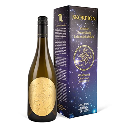 Wein Geschenk für das Astrologie Sternzeichen Skorpion (0,75 l) Weißwein (Barrique gereift - Chardonnay, trocken Deutschland) von Prime Presents