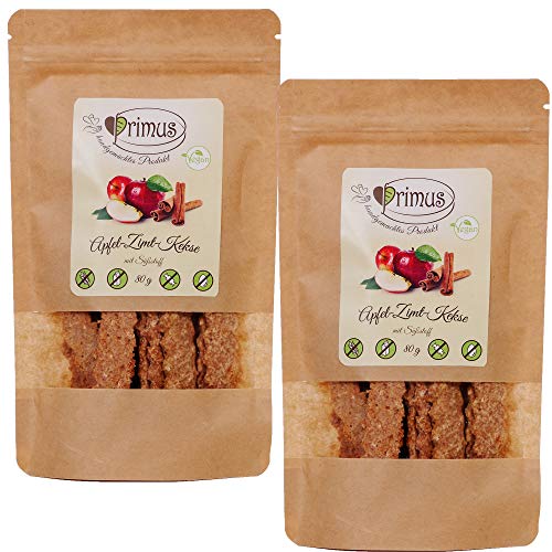 Primus Handgemachte Kekse mit Apfel und Zimt, 2x 80 g Doppelpack, knusprig-leckere Kekse ohne Zusatzstoffe, glutenfrei und vegan von Primus