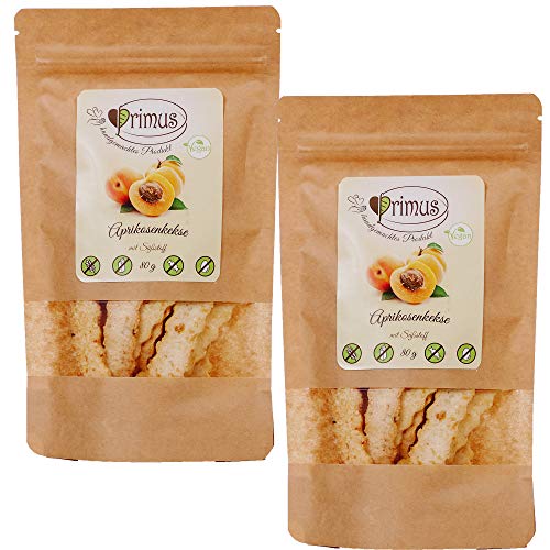 Primus Handgemachte Kekse mit Aprikose, 2x 80 g Doppelpack, knusprig-leckere Kekse ohne Zusatzstoffe, glutenfrei und vegan von Primus
