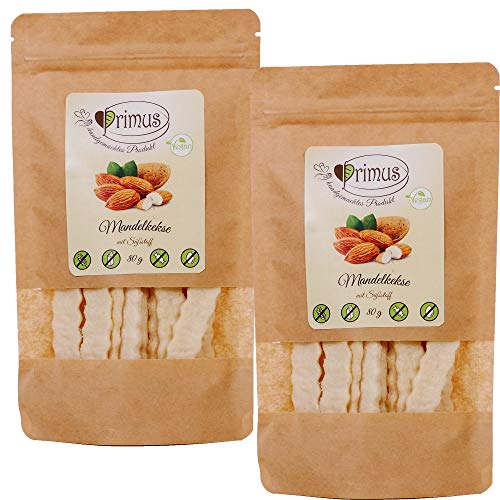 Primus Handgemachte Mandel-Kekse, 2x 80 g Doppelpack, knusprig-leckere Kekse ohne Zusatzstoffe, glutenfrei und vegan von Primus