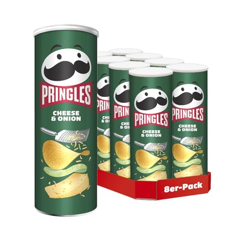 Pringles Cheese & Onion (8 x 165 g) – der unwiderstehliche Snack-Klassiker in der praktischen Dose – knackige Chips mit Käse und Zwiebel-Geschmack – Pop. Play. Eat. von Pringles