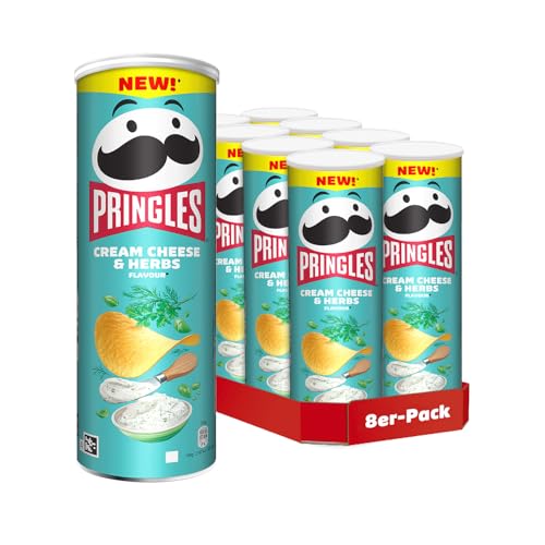 Pringles Cream Cheese & Herbs (8 x 165 g) – der unwiderstehliche Snack-Klassiker in der praktischen Dose – knackige Chips mit Frischkäse- und Kräutergeschmack – Pop. Play. Eat. von Pringles