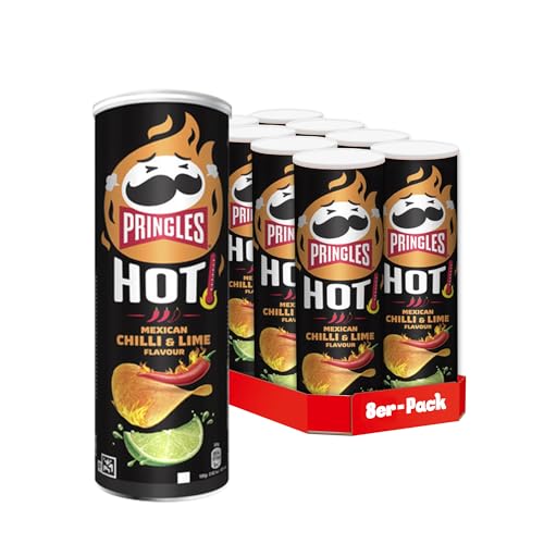 Pringles HOT Mexican Chilli & Lime Flavour (8 x 160 g) – der unwiderstehliche Snack-Klassiker in der praktischen Dose – scharfe Chips mit Chili- und Limetten-Geschmack – Pop. Play. Eat. von Pringles