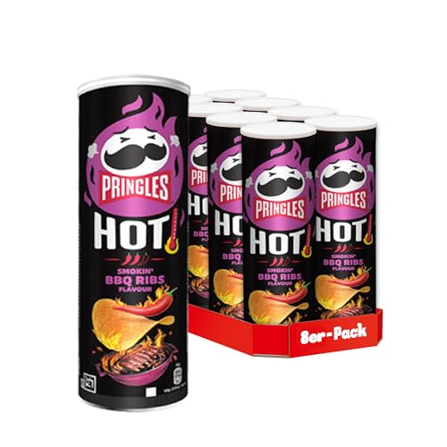 Pringles HOT Smokin' BBQ Ribs Flavour (8 x 160 g) – der unwiderstehliche Snack-Klassiker in der praktischen Dose – scharfe Chips mit BBQ-Geschmack – Pop. Play. Eat. von Pringles