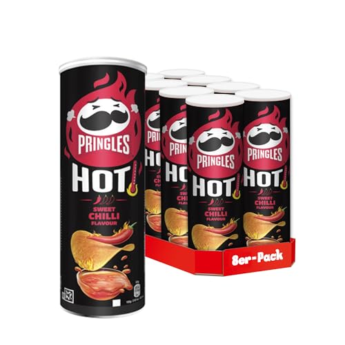 Pringles HOT Sweet Chilli Flavour (8 x 160 g) – der unwiderstehliche Snack-Klassiker in der praktischen Dose – scharfe Chips mit Sweet Chili-Geschmack – Pop. Play. Eat. von Pringles