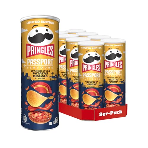 Pringles Passport Spanish Style Patatas Bravas (8 x 165 g) – der unwiderstehliche Snack-Klassiker in der praktischen Dose – knackige Spanish Style Chips – Pop. Play. Eat. von Pringles