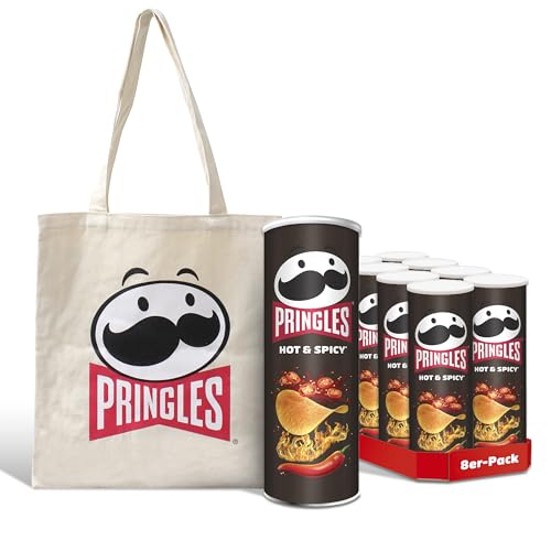 Pringles Promo Set mit Pringles Hot & Spicy (8 x 165 g) + Jutebeutel – der unwiderstehliche Snack-Klassiker in der praktischen Dose – Pop. Play. Eat. von Pringles