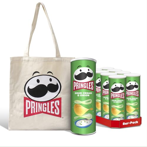 Pringles Promo Set mit Pringles Sour Cream & Onion (8 x 165 g) + Jutebeutel – der unwiderstehliche Snack-Klassiker in der praktischen Dose – Pop. Play. Eat. von Pringles