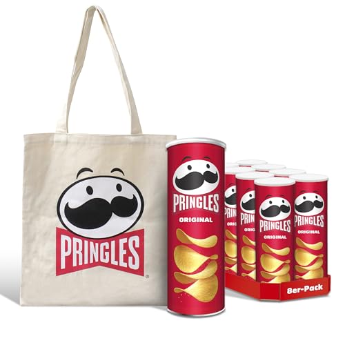 Pringles Promo Set mit der Sorte Original (8 x 165 g) + Mr. Pringle Jutebeutel – der unwiderstehliche Snack-Klassiker in der praktischen Dose – Pop. Play. Eat. von Pringles