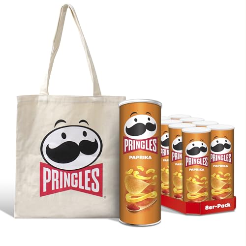 Pringles Promo Set mit der Sorte Sweet Paprika (8 x 165 g) + Mr. Pringle Jutebeutel – der unwiderstehliche Snack-Klassiker in der praktischen Dose – Pop. Play. Eat. von Pringles