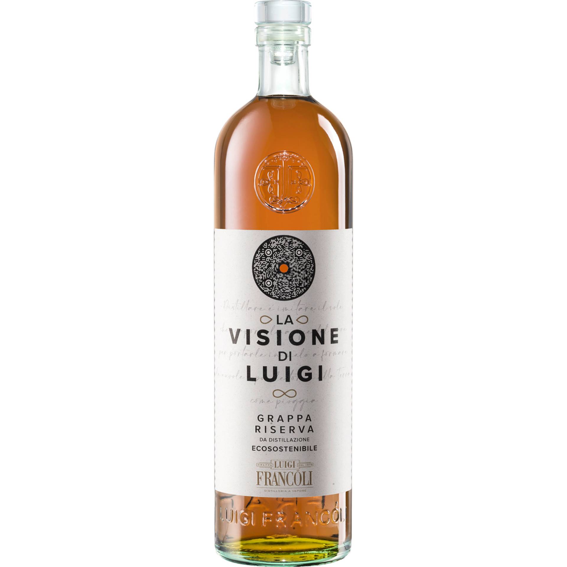 Luigi Francoli Grappa La Visione di Luigi Riserva, Italien, 0,5 L, 40% Vol., Spirituosen von Prodotto e messa in bottiglia da Distillerie Francoli Via Romagna No 20 Ghemme (NO) Italia