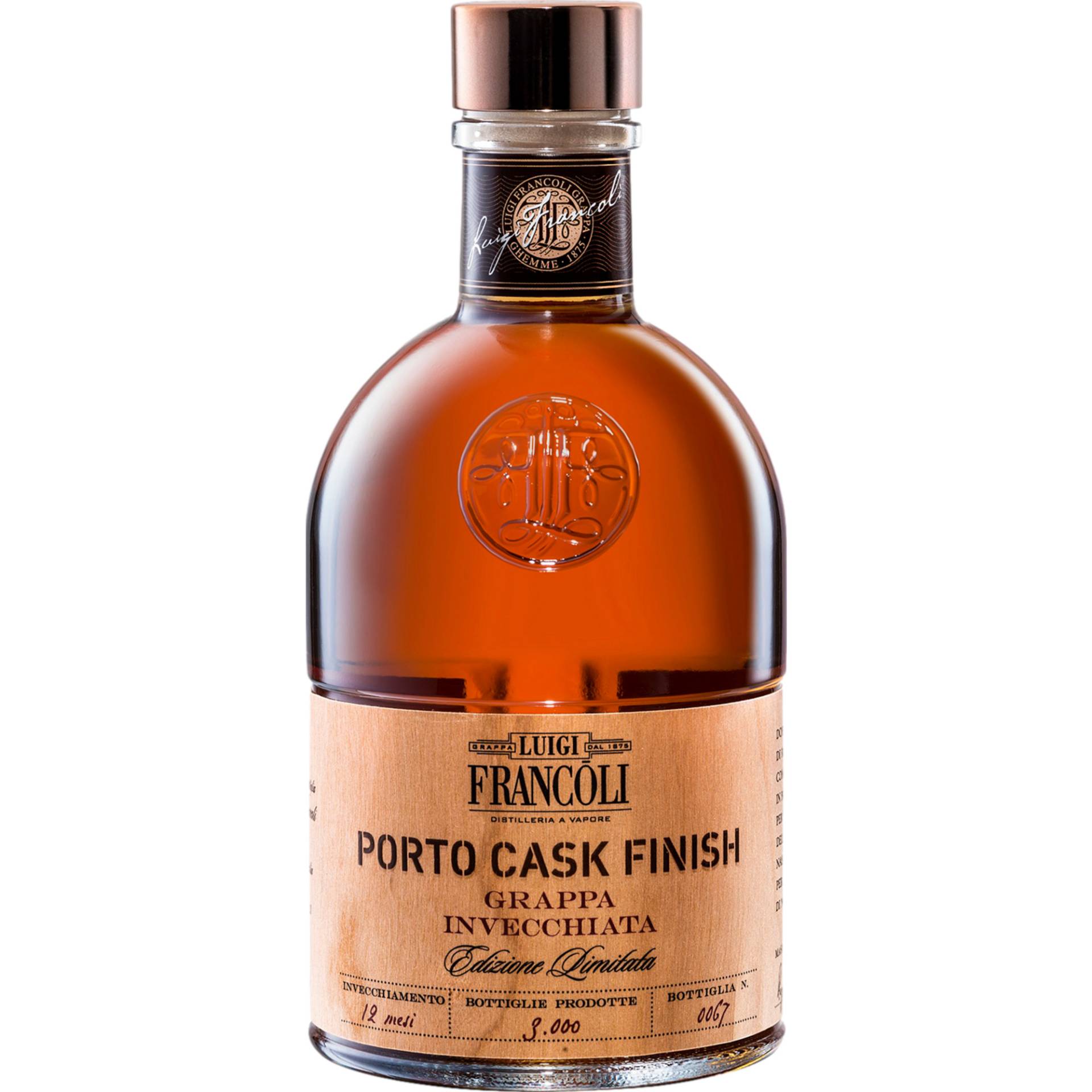 Luigi Francoli Grappa Porto Cask Finish, Italien, 0,5 L, 40% Vol., Spirituosen von Prodotto e messa in bottiglia da Distillerie Francoli Via Romagna No 20 Ghemme (NO) Italia