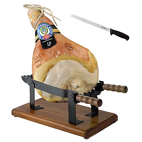 Prosciutto di Parma g.U. (Cav. U. Boschi) Ganz mit Knocken + Schinken-einspannung + Messer für Schinken von Prosciutto di Parma Dop - Cav. Umberto Boschi