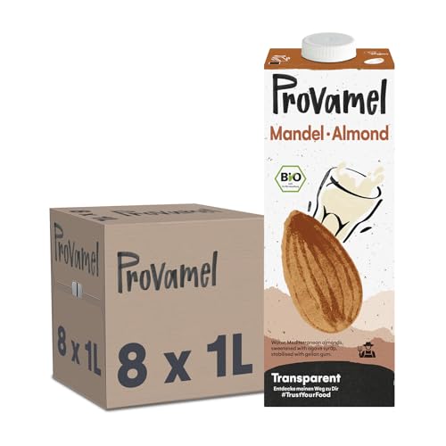 Provamel Organic-Bio Mandeldrink, Pflanzlicher Drink, Vegan, Laktosefrei, Glutenfrei, UHT, 8x1 l (8er Pack) von Alpro