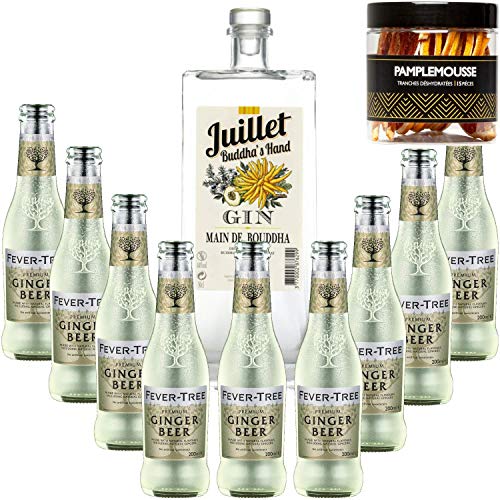 Pack Gintonic - Ferroni Gin Juillet "Main de Boudha" + 9 Fever Tree Ginger Beer Water - (50cl + 9 * 20cl) + Pot de 15 tranches de Pamplemousse déshydratées von Wine And More