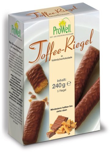 ProWell Diät- und Ernährungsprogramm - Toffee-Riegel in Vollmilch-Schokolade - 240 g (5 Riegel) von Prowell