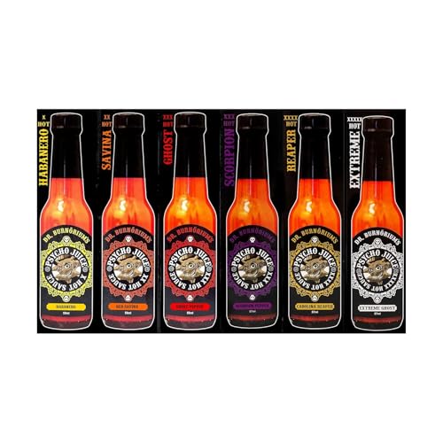 Psycho Juice Mini Six Pack Hot Chili Pepper Sauce 6 x 59ml Bottles von Psycho Juice