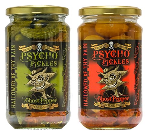 Psycho Pickles Combo - 1 x-Geist-Pfeffer Eingelegte Zwiebeln 1 x Geist Pfeffer Gewürzgurken von Psycho Juice