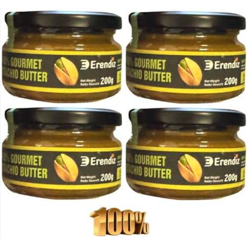 (Enthält 100% Pistazien) - 4 STÜCK X Pufai Erendiz Pistaziencreme mit 100% Pistazien, Ohne Zuckerzusatz, ohne Zusatzstoffe, ohne Palmöl, für dubai Chocolate kadayıf kadaifi, 200 Gramm von Pufai