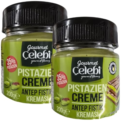 2 STÜCK X PUFAI Celebi Anthap Turkish Pistaziencreme mit 35% Pistazien, ohne Palmöl, 200 Gramm von Pufai