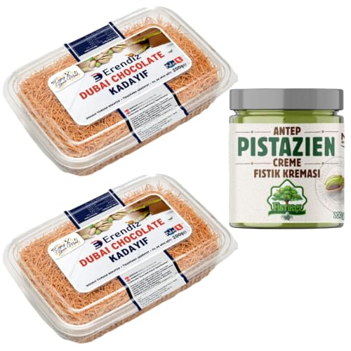 2 X Pufai Erendiz geröstet Kadaifi, Teigstrang, spezielles für Dubai-Schokolade Kadayıf, Engelshaar, in praktischer Verpackung Kadayıf, lange Haltbarkeit 200 Gramm mit Pistazien Creme 200 Gr von Pufai