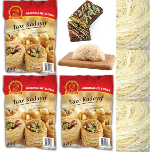 3 Packs [ Fresh Guarantee ] X Kadaifi Pastry Threads Fresh Kadayif Turkish style dessert to use famous dubai chocolate Kataifi Teigfaden 400 Gram By Pufai Grocery, von Pufai