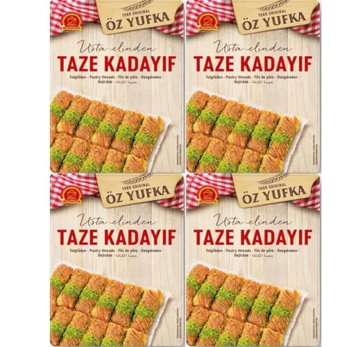 4 PACK X PUFAI Frisch Teigfäden Engelshaar Kataifi Kadayif Shredded Fillo Teig Gebäck Kadaifi Fäden Taze Kadayif für Dubai-Schokolade 400 gr von Pufai