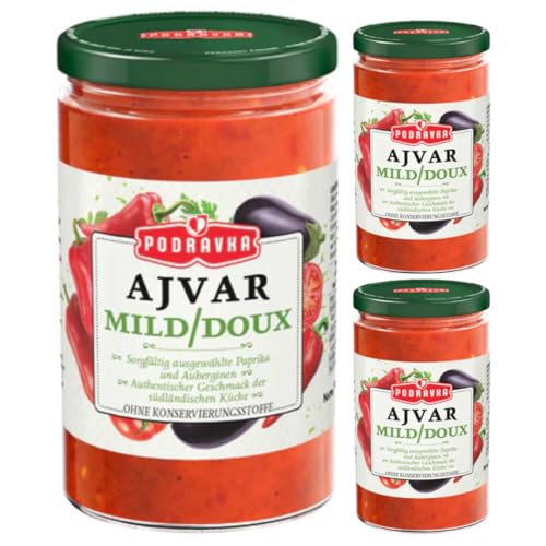 Ajvar Mild Glas Gemüsedip eine köstliche, traditionelle Beilage Soße Sauce 350 gramm x 3 STÜCK von Pufai