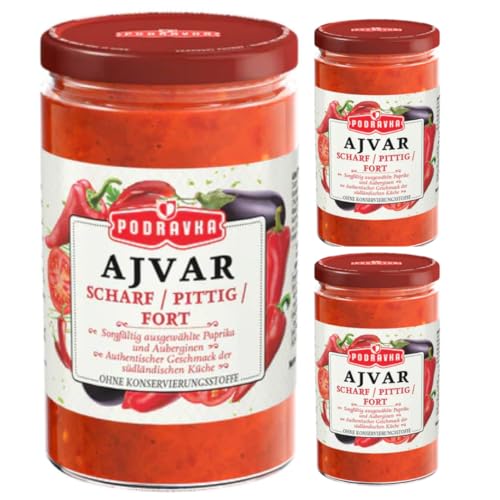 Ajvar scharf Glas Gemüsedip eine köstliche, traditionelle Beilage Soße Sauce 690 gramm x 3 STÜCK von Pufai