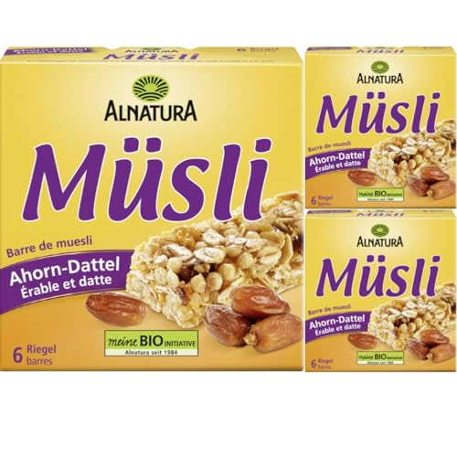 Alnatura Müsli Riegel Ahorn Dattel Müsliriegeln (6er Pack) 150 Gramm x 3 PACKS mit Pufai kostenlosem Überraschungsgeschenk von Pufai