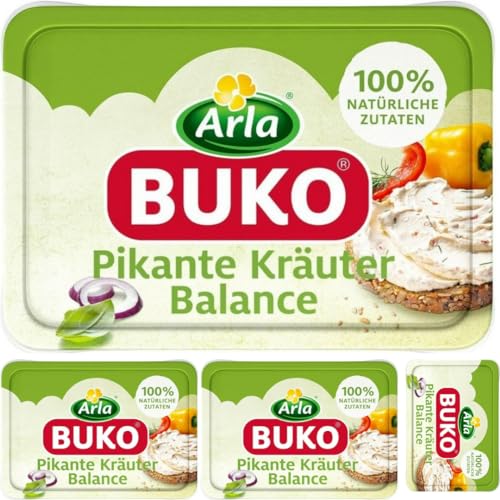 Arla Buko Frischkäse Pikante Kräuter Balance Köstlicher Frischkäse 200 gramm x 4 STÜCK [Frischegarantie] mit Pufai Grocery Überraschungsgeschenk von Pufai