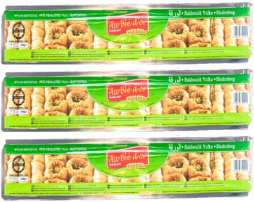 Au Ble Dor Filo-Teigblätter für Baklava Teigblätter Täglich frischer Teig Frisches Gebäck, Filoteig 470 Gramm x 3 Packungen mit Pufai Grocery von Pufai