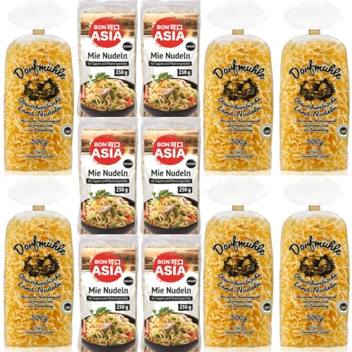 Bonasia Mie Nudeln 250 Gramm x 6 Stück + Dorfmühle Schwäbische Spätzle pasta nudeln 500 gramm x 6 Stück von Pufai