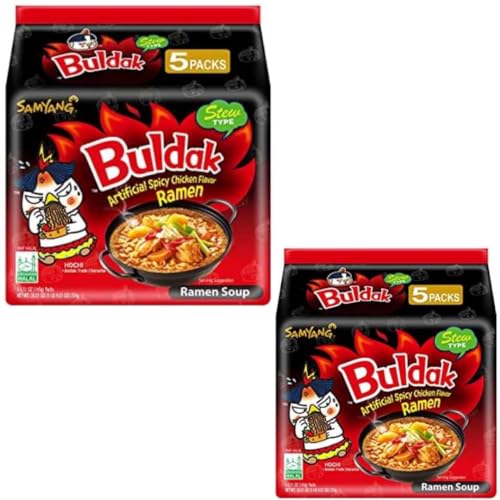 Buldak Nudeln Noodles HOT Chicken Flavor Ramen Stew Type 130 gramm x 10 Stück im 2er Karton von Pufai