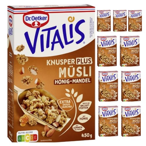 Dr. Oetker Vitalis Knuspermüsli Plus Honig-Mandel 450 g X 10 Packungen von Pufai