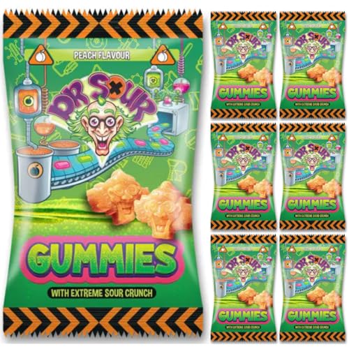 Dr. Sour Gummies Peach Fruchtgummis mit extrem saurem Crunch-Pfirsich-Geschmack Gummi Fruchtbonbons 200 Gramm X 7 STÜCK von Pufai