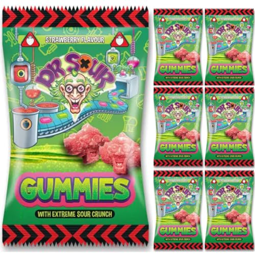 Dr. Sour Gummies Strawberry leckere Fruchtgummis mit extrem saurem Crunch-Pfirsich-Geschmack Fruchtbonbons 200 Gramm X 7 STÜCK von Pufai