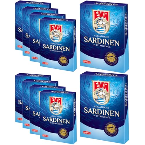 EVA Adriatische Sardinen in Pflanzenöl 100 Gramm x 10 Konserve von Pufai