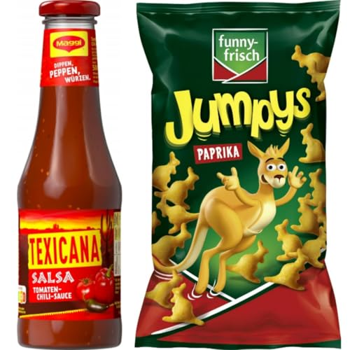 Mit Pufai Grocery, Texicana Salsa, Pikante Scharfe Chili und Tomaten Sauce, Würzsauce 500 gr, Funny-frisch Jumpys Paprika chips crackers 75 gramm x 1 Stück von Pufai