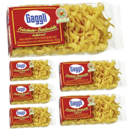 Gaggli Frischeier-Bandnudeln halbreit 8mm Pasta Nudeln 250 gramm x 6 Stück von Pufai